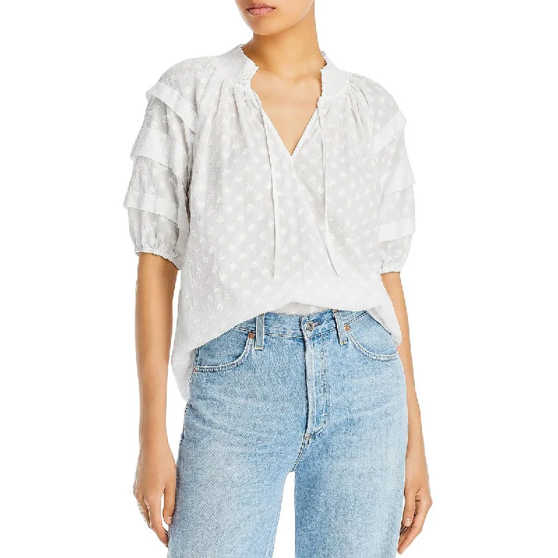 Rails Womens Paris Embroidered Tie Neck Blouse Chic Wrap Blouse