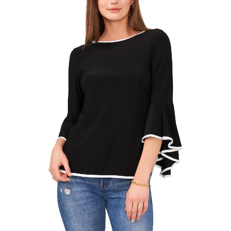 Sam & Jess Womens Contrast Trim Bell Sleeve Blouse Slim Fit Blouse