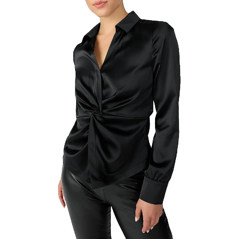 Sanctuary Womens Silk Knot Front Blouse Elegant Lace Blouse