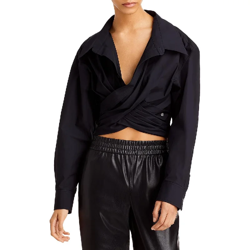 T by Alexander Wang Womens Criss-Cross Long Sleeve Blouse Feminine Ruffle Blouse
