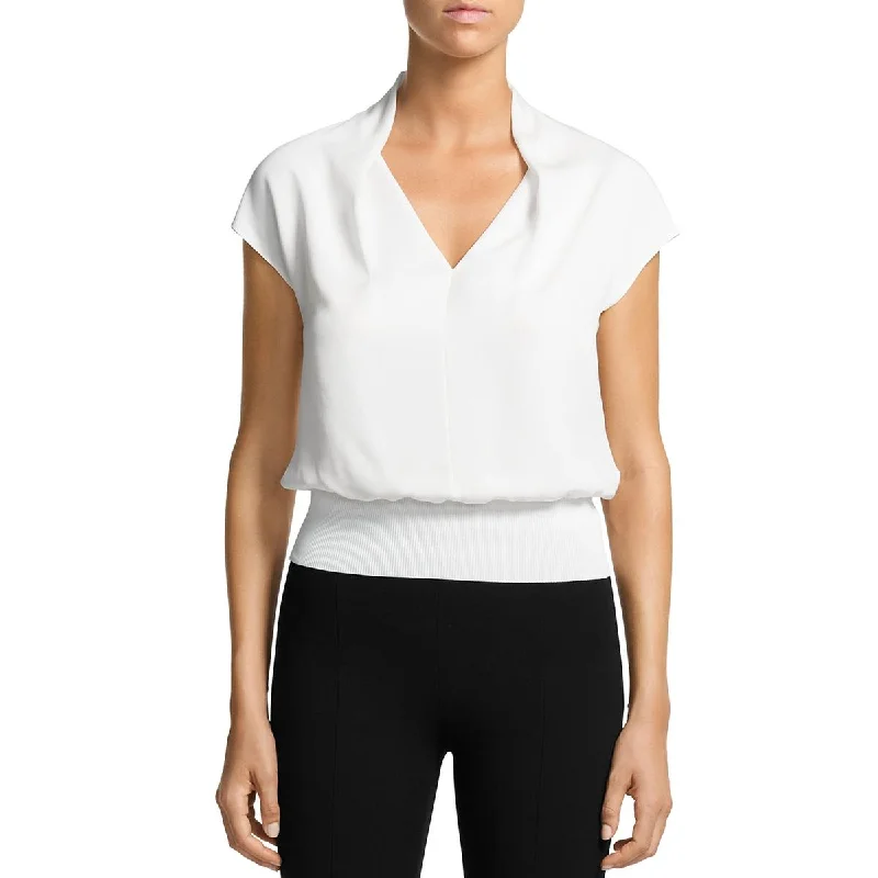 Theory Womens Silk Drapey Blouse Feminine Puff Blouse