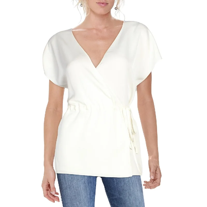 Theory Womens Silk Wrap Blouse Stretchy Fitted Blouse