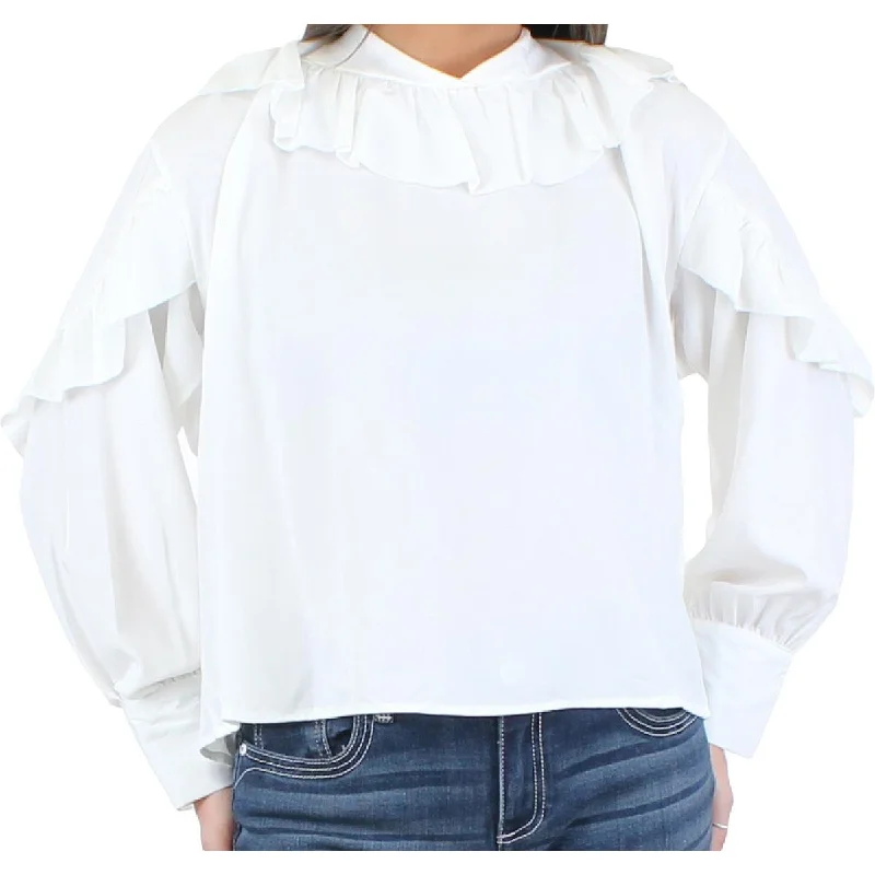 To My Lovers Womens Ruffled Tie Sash Blouse Elegant Semi-Sheer Blouse