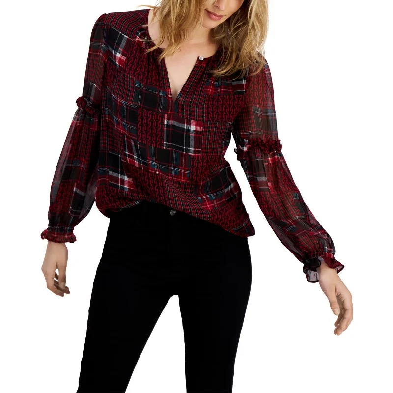 Tommy Hilfiger Womens Office V-Neck Blouse Peter Pan Blouse