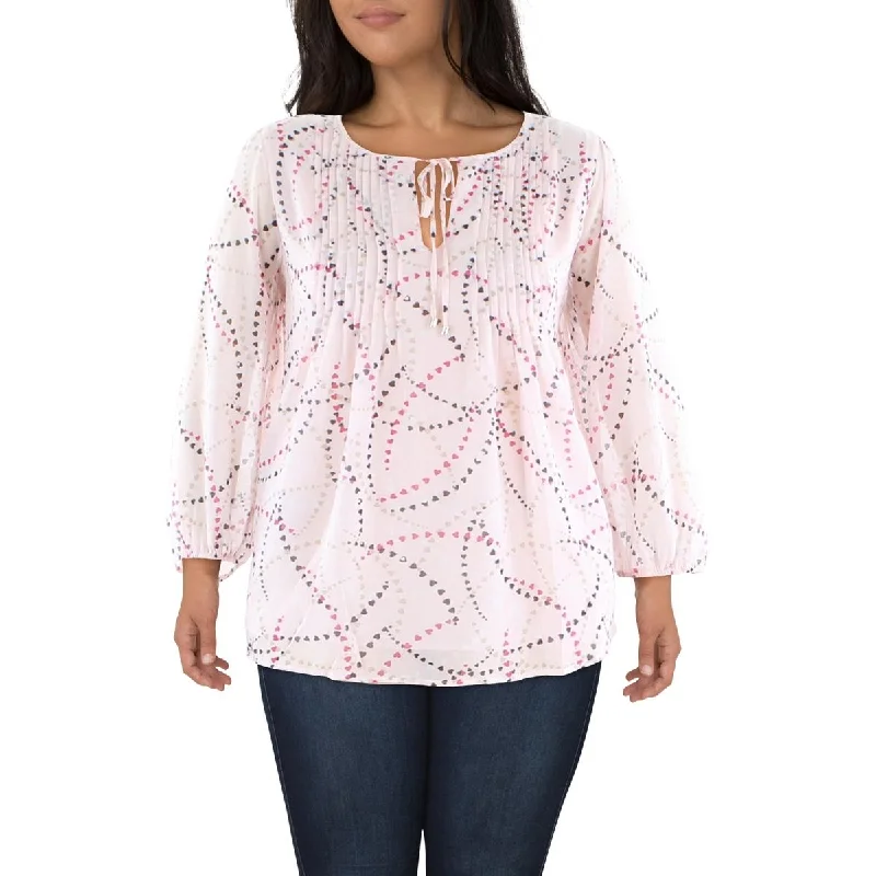 Tommy Hilfiger Womens Plus Pintuck Heart Print Blouse Side Tie Blouse