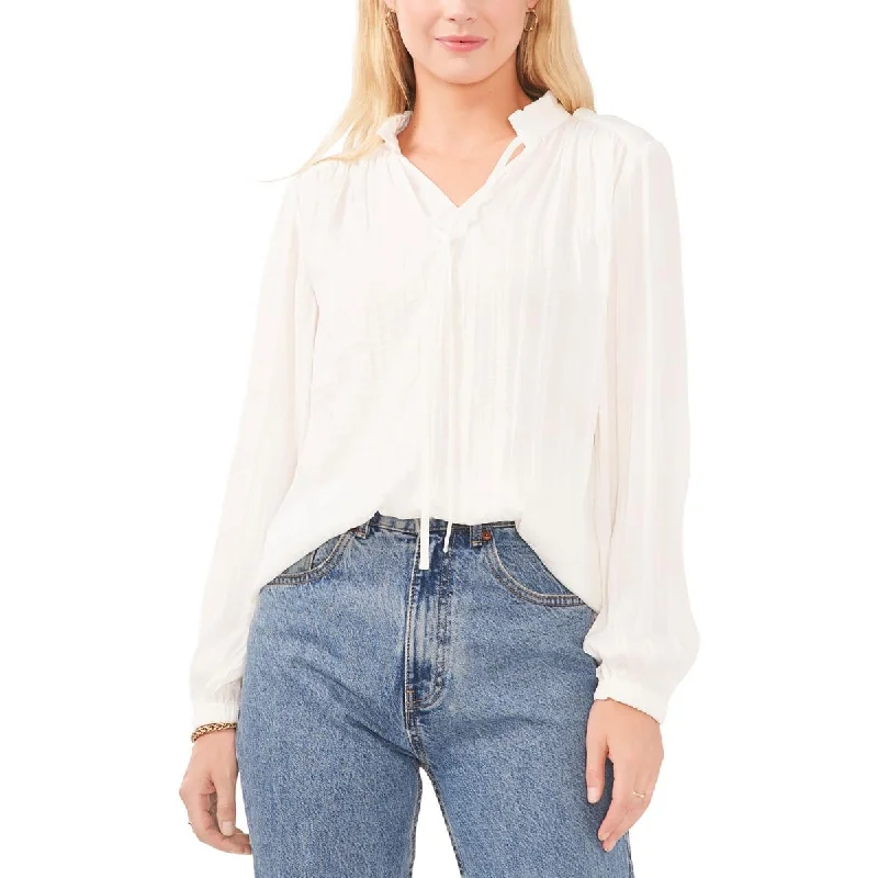 Vince Camuto Womens Sheer Ruffle Split Neck Blouse Pastel Color Blouse