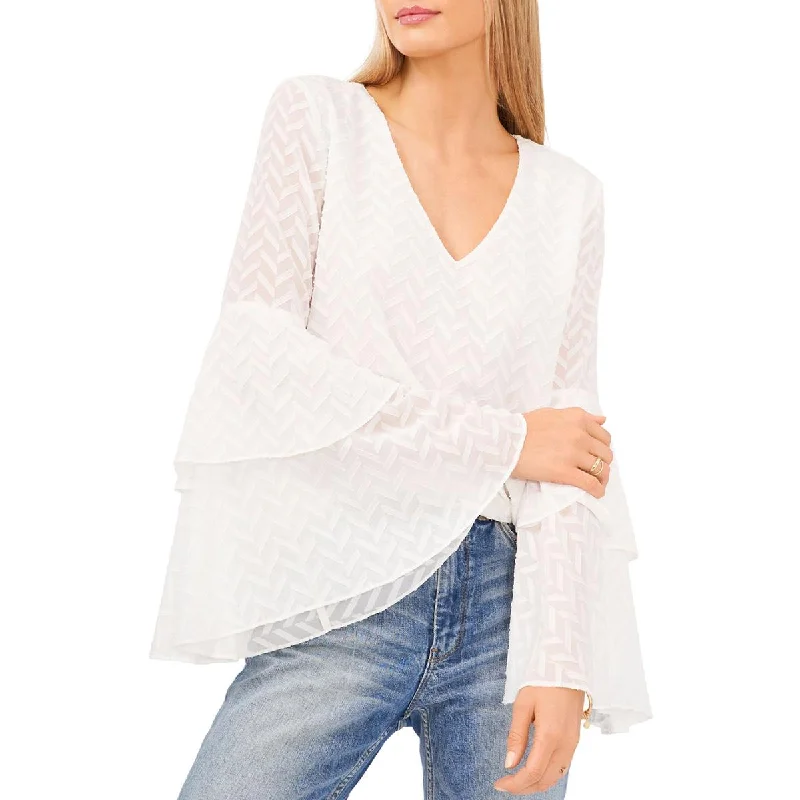 Vince Camuto Womens Sheer Ruffled Blouse Puff Sleeve Blouse