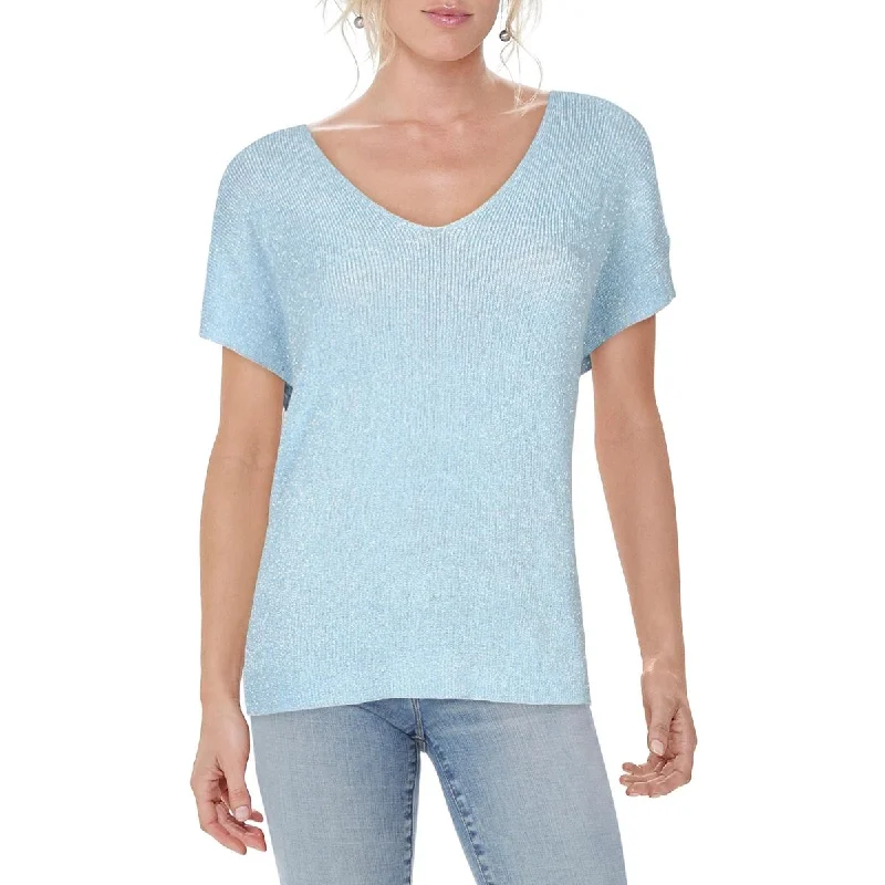Vince Camuto Womens V Neck Metallic Blouse Airy Cotton Blouse