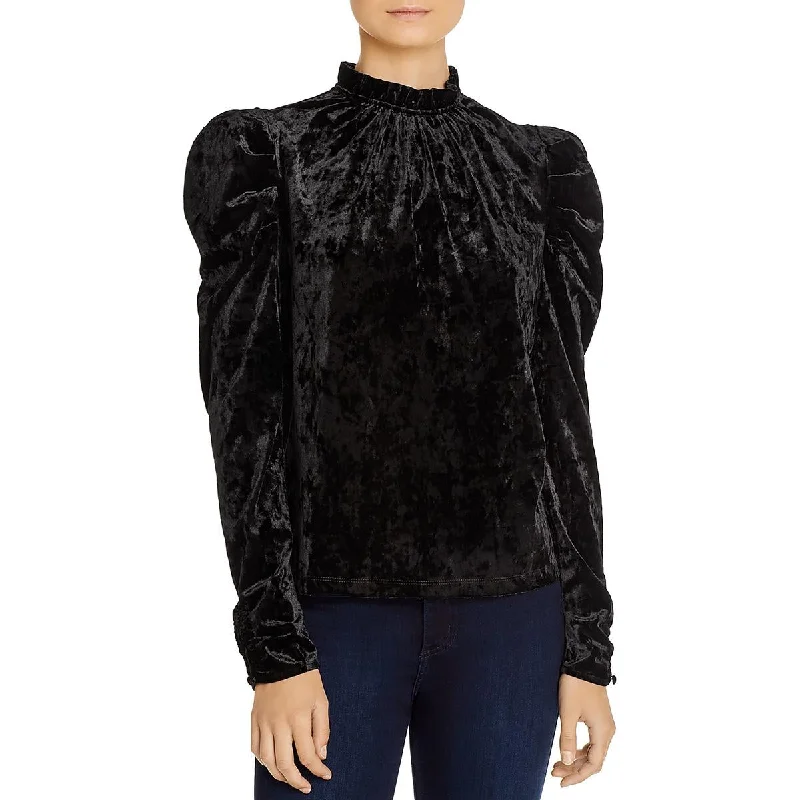 WAYF Womens Shimmer Ruffled Blouse Soft Satin Blouse