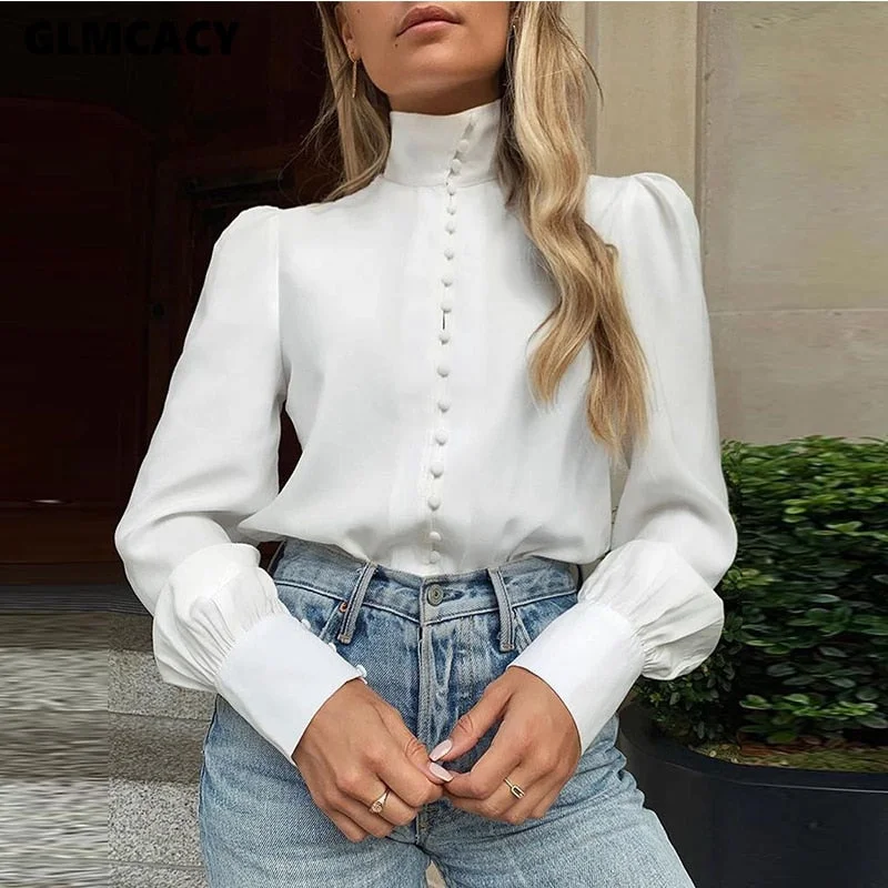 Women Solid Long Sleeve Single Breasted Blouses Tops Classy OL Workwear Chic Streetwear Autumn Shirts Elegant Tops Stylish Wrap Blouse