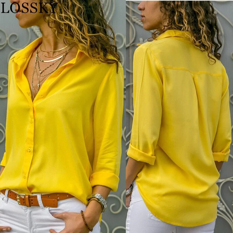 Women White Blouses Basic Selling Button Solid 2019 Autumn Long Sleeve Shirt Female Chiffon Women's Slim Clothing Plus Size Tops Stretchy Fitted Blouse