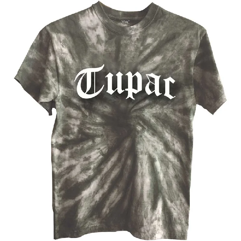 Tupac | Official Band T-Shirt | Gothic Logo (Dye-Wash) Welt Pockets Slit Pockets