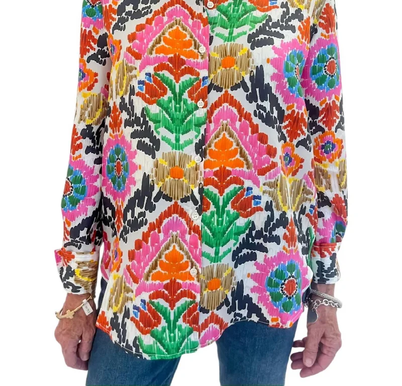 Abstract Blouse In Multi-Colored Lightweight Floral Blouse