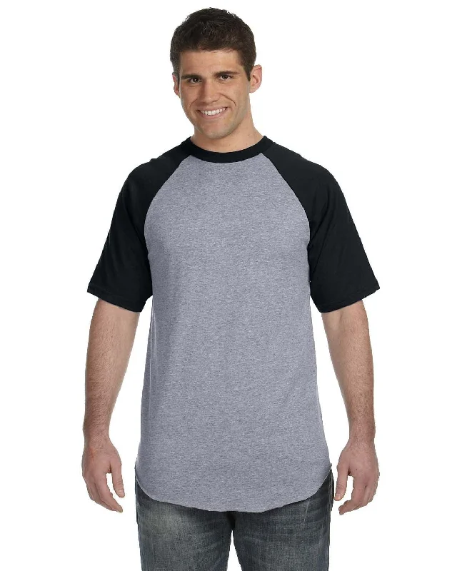 Augusta 50/50 Short Sleeve Raglan T-Shirt | Ath Hthr/ Black Machine Wash Dry Clean Hand Wash Augusta 50/50 Short Sleeve Raglan T-Shirt | Ath Hthr/ Black Machine Wash Dry Clean Hand Wash