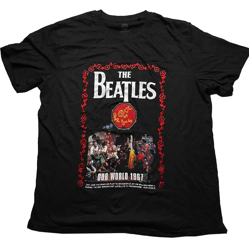 The Beatles | Official Band T-Shirt | Our World 1967 Plaid T-Shirt Polka Dot Checkered The Beatles | Official Band T-Shirt | Our World 1967 Plaid T-Shirt Polka Dot Checkered