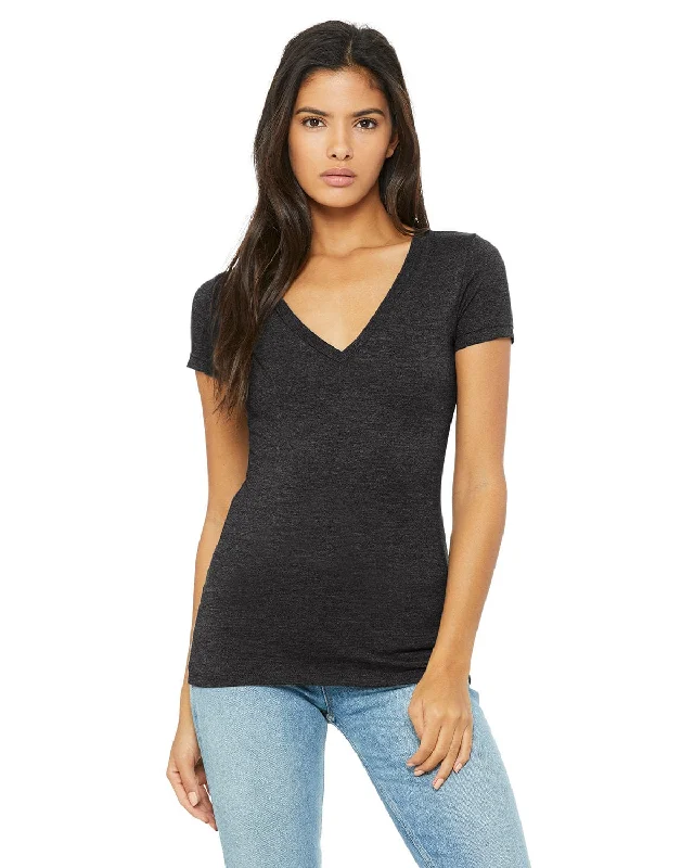 Bella+Canvas Ladies Deep V-Neck T-Shirt | Drk Grey Heather Wool Fabric Cashmere Fabric Tweed Fabric Bella+Canvas Ladies Deep V-Neck T-Shirt | Drk Grey Heather Wool Fabric Cashmere Fabric Tweed Fabric