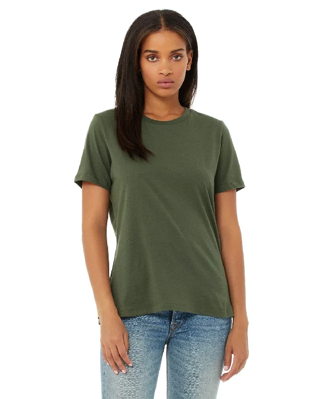 Bella+Canvas Ladies Relaxed Short Sleeve Jersey T-Shirt | Military Green Notch Collar Peter Pan Collar Cowl Neck