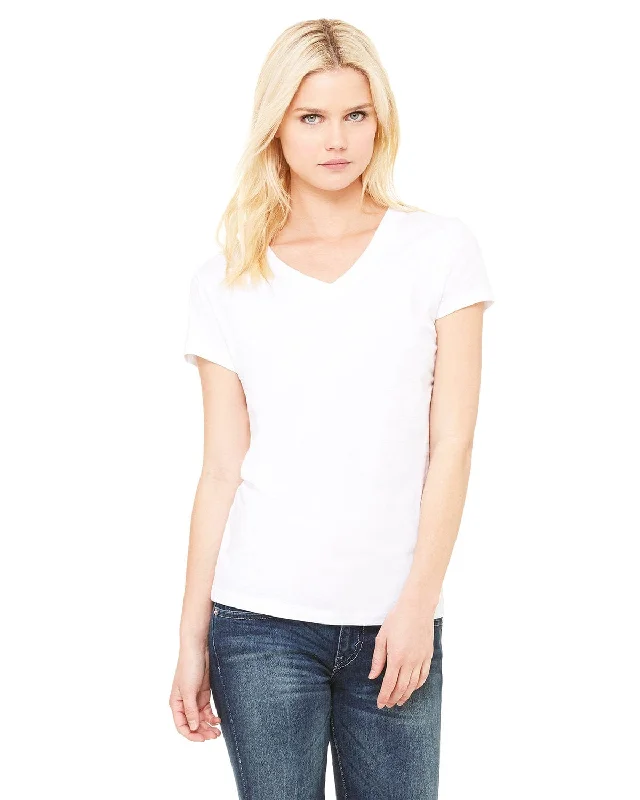 Bella+Canvas Ladies Short Sleeve V-Neck T-Shirt | White Beaded Sequined Faux Fur