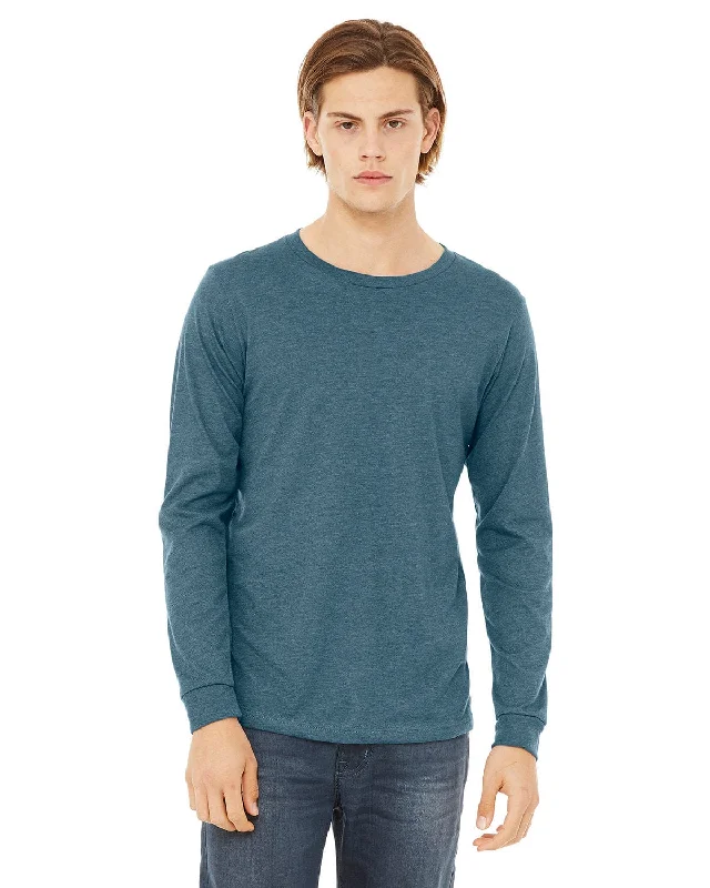 Bella+Canvas Long Sleeve Jersey T-Shirt | Hthr Deep Teal Print Jacquard Patchwork