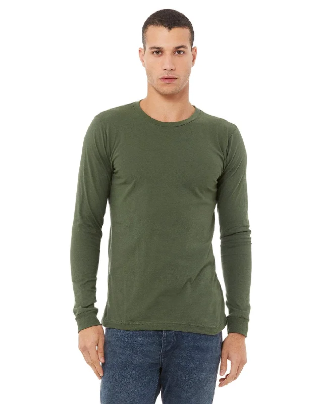 Bella+Canvas Long Sleeve Jersey T-Shirt | Military Green Ribbed Striped Patterned