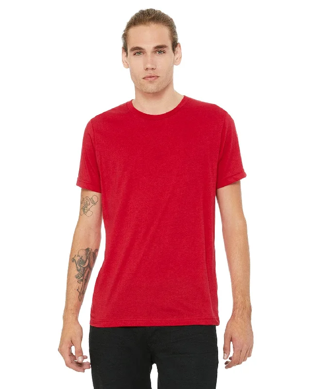 Bella+Canvas Mens Poly-Cotton Short Sleeve T-Shirt | Red Striped Floral Plaid