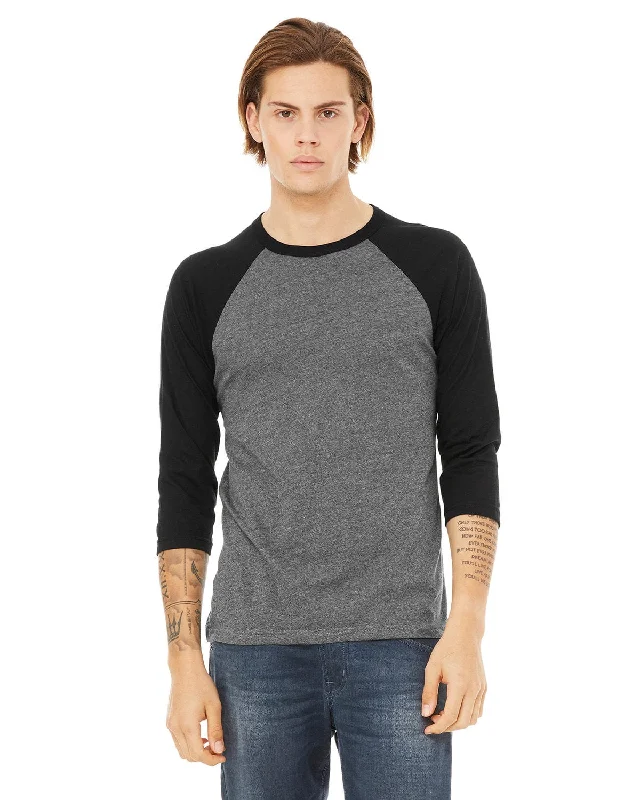 Bella+Canvas Unisex Triblend 3/4-Sleeve Baseball T-Shirt | Deep Heathr/ Blk Handmade Hand-knitted Hand-woven Bella+Canvas Unisex Triblend 3/4-Sleeve Baseball T-Shirt | Deep Heathr/ Blk Handmade Hand-knitted Hand-woven