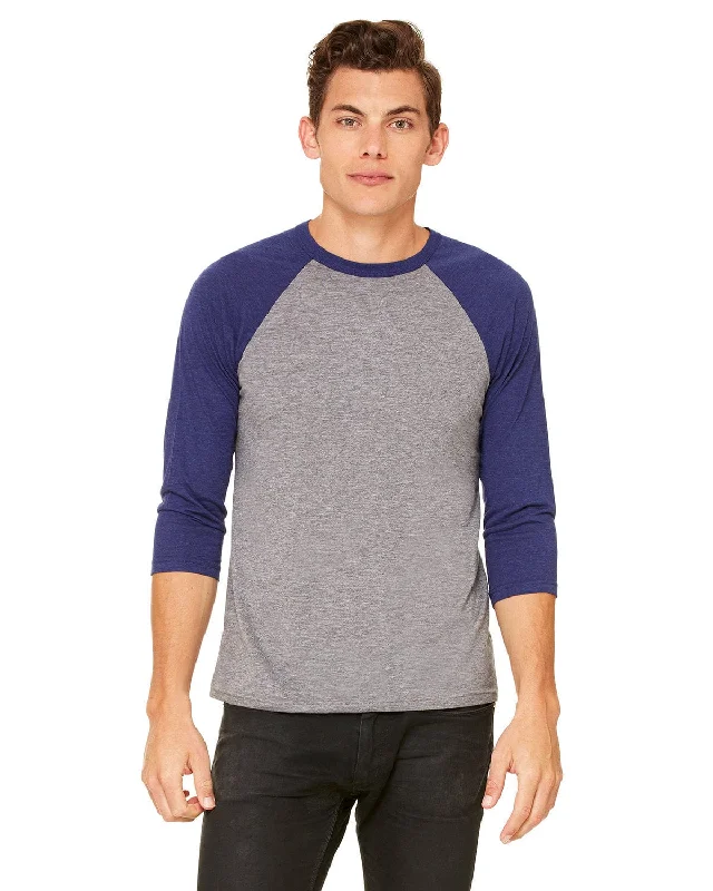 Bella+Canvas Unisex Triblend 3/4-Sleeve Baseball T-Shirt | Grey/ Navy Trb Modern Contemporary Chic Bella+Canvas Unisex Triblend 3/4-Sleeve Baseball T-Shirt | Grey/ Navy Trb Modern Contemporary Chic