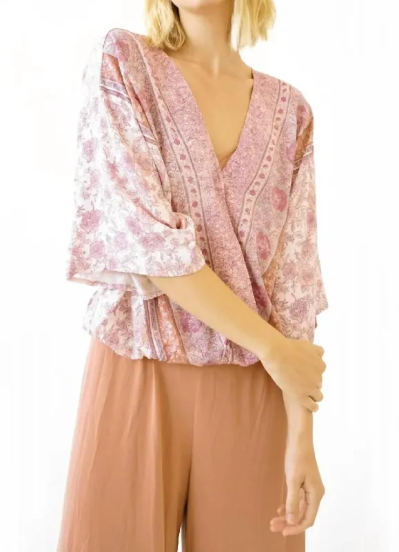 Boho Wrap Blouse In Lavender Romantic Lace Blouse