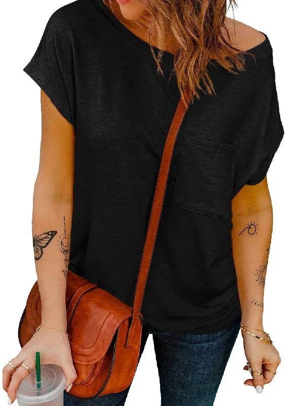 Casual Off The Shoulder T-Shirt Cashmere Blend Cotton Blend Poly Blend
