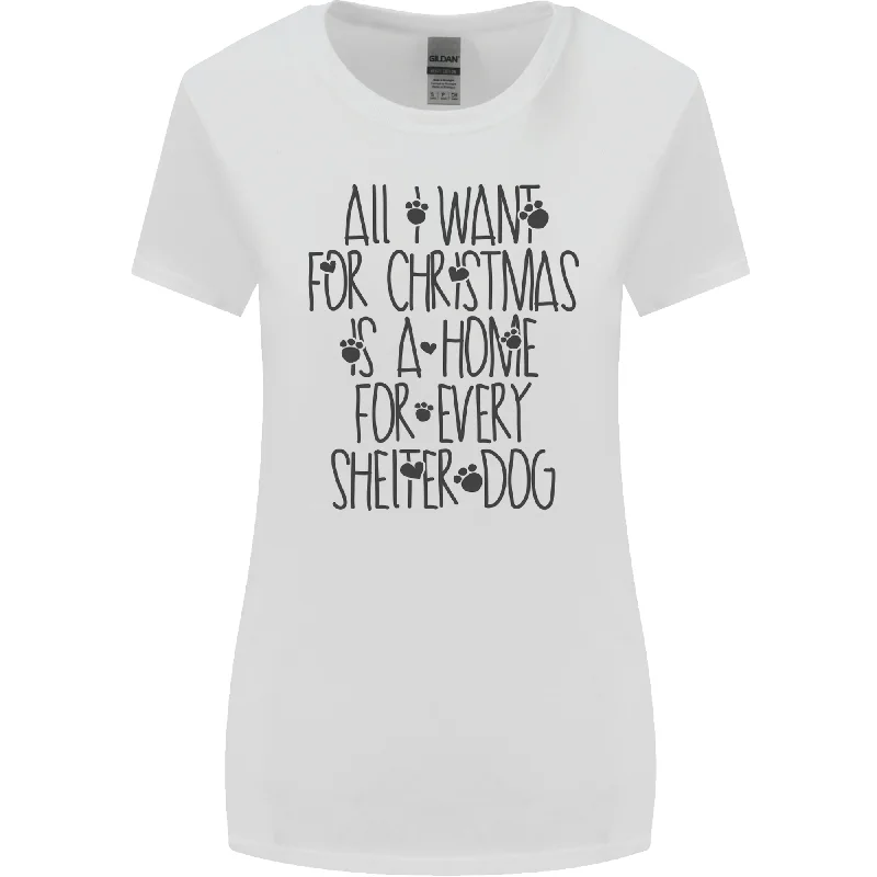 Christmas a Home for Every Shelter Dog Womens Wider Cut T-Shirt Graphic T-Shirt Round Neck Polyester