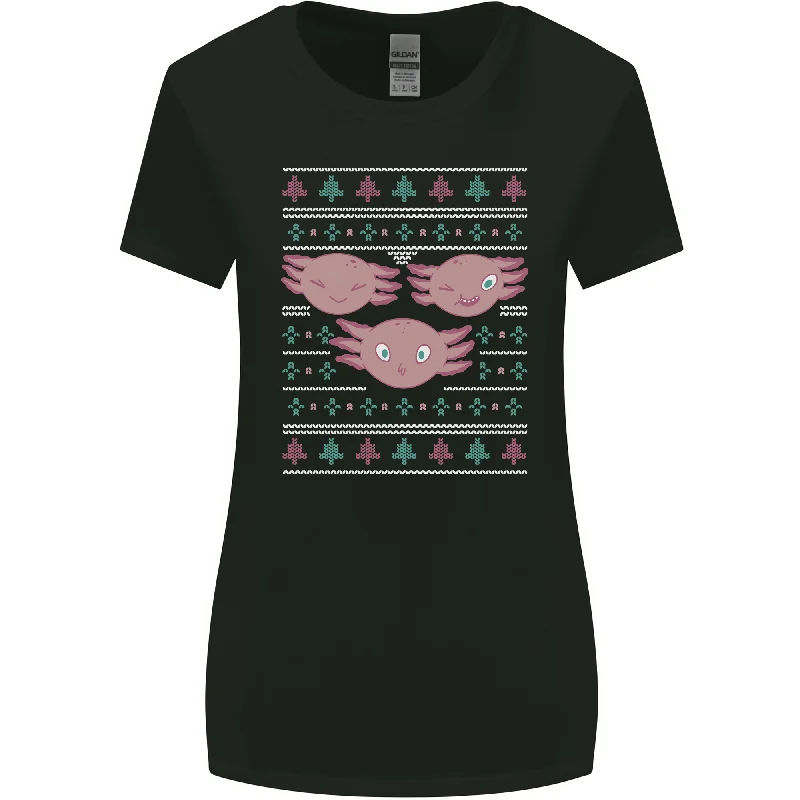 Christmas Axolotl Funny Xmas Womens Wider Cut T-Shirt Hooded Caped Shawl Collar