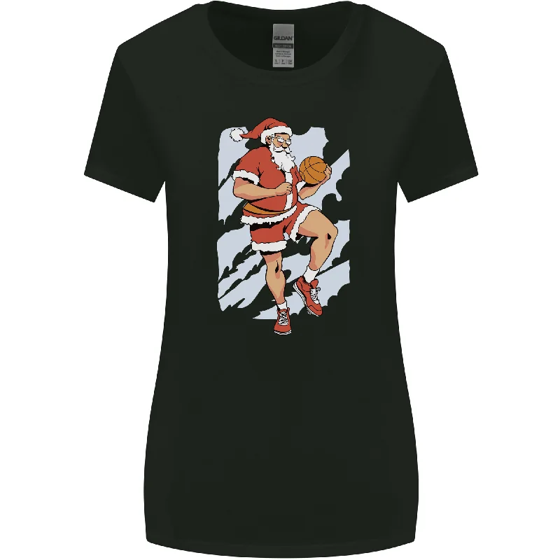 Christmas Basketball Santa Xmas Womens Wider Cut T-Shirt Collared Crew Neck Turtle Neck Christmas Basketball Santa Xmas Womens Wider Cut T-Shirt Collared Crew Neck Turtle Neck