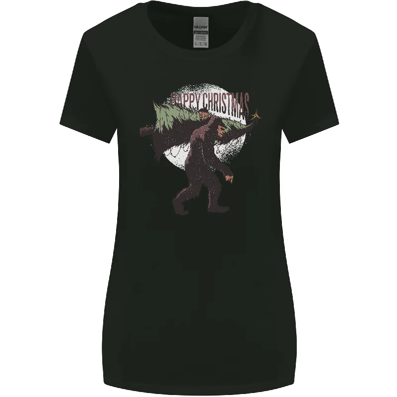 Christmas Bigfoot With an Xmas Tree Womens Wider Cut T-Shirt Basic T-Shirt Crew Neck Short Sleeve Christmas Bigfoot With an Xmas Tree Womens Wider Cut T-Shirt Basic T-Shirt Crew Neck Short Sleeve
