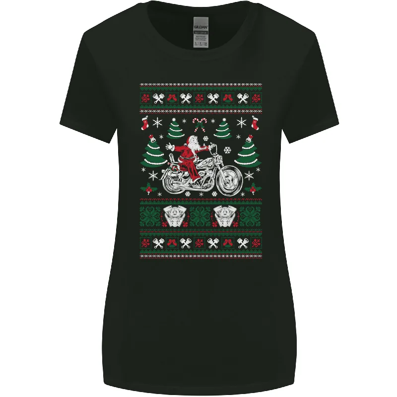 Christmas Biker Santa Motorbike Motorcycle Womens Wider Cut T-Shirt Solid Color Striped Floral Christmas Biker Santa Motorbike Motorcycle Womens Wider Cut T-Shirt Solid Color Striped Floral
