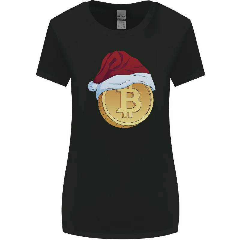 Christmas Bitcoin Wearing a Christmas Hat Crypto Womens Wider Cut T-Shirt Modern Contemporary Chic Christmas Bitcoin Wearing a Christmas Hat Crypto Womens Wider Cut T-Shirt Modern Contemporary Chic