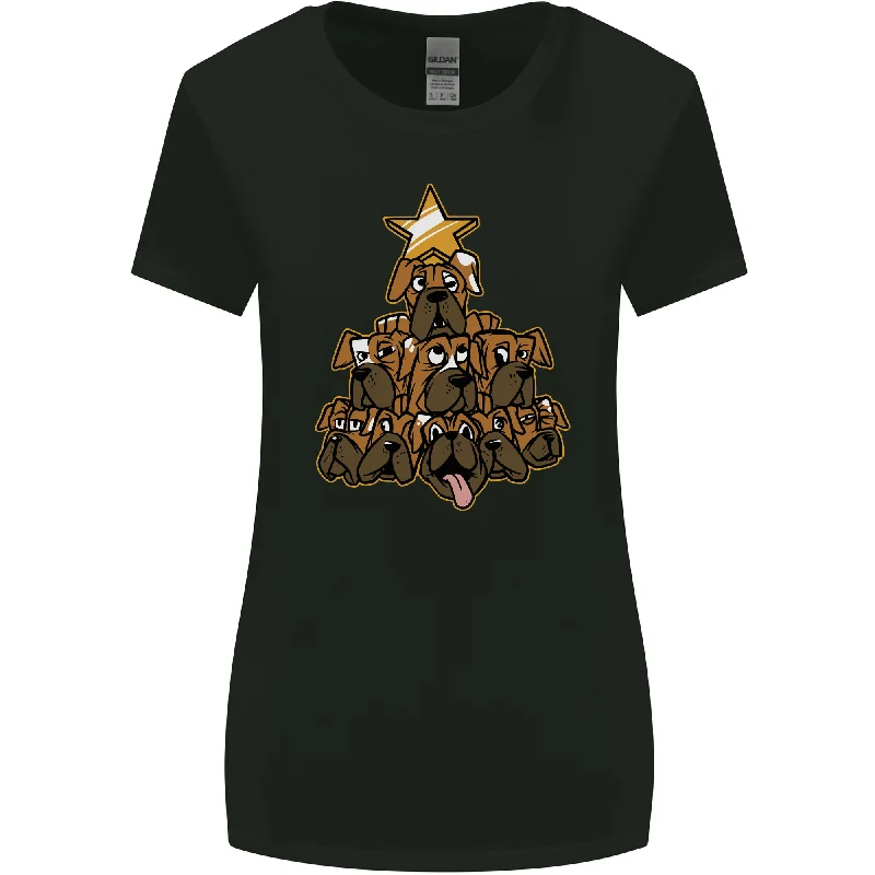 Christmas Boxer Dog Xmas Tree Funny Womens Wider Cut T-Shirt Collared Crew Neck Turtle Neck Christmas Boxer Dog Xmas Tree Funny Womens Wider Cut T-Shirt Collared Crew Neck Turtle Neck