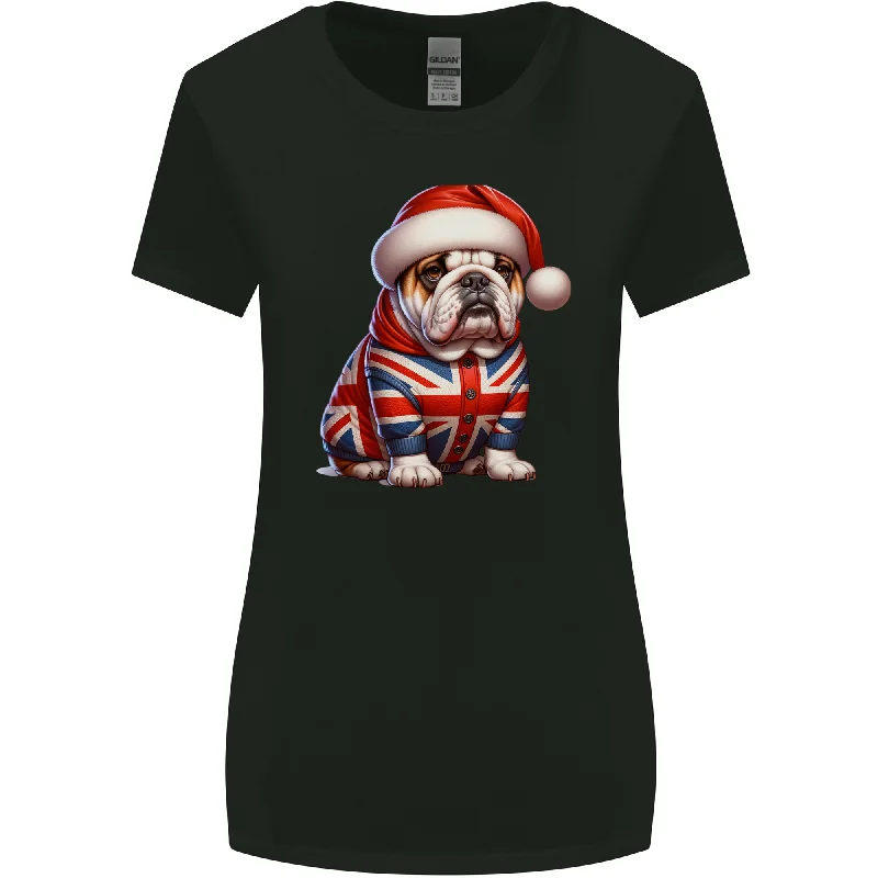 Christmas British Bulldog Union Jack Dog Xmas Womens Wider Cut T-Shirt Satin Fabric Silk Fabric Chiffon Fabric Christmas British Bulldog Union Jack Dog Xmas Womens Wider Cut T-Shirt Satin Fabric Silk Fabric Chiffon Fabric
