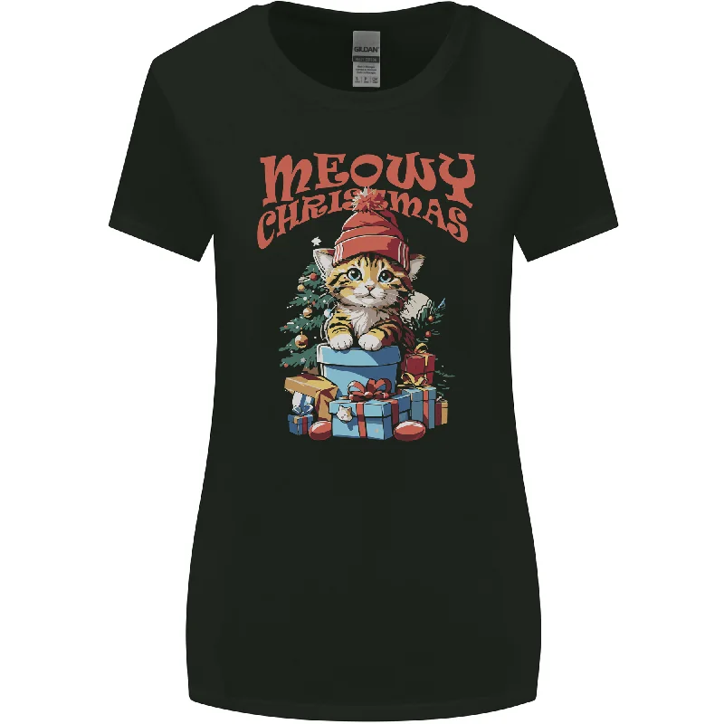 Christmas Cat Meowy Xmas Funny Womens Wider Cut T-Shirt Mesh Fabric Canvas Fabric Denim Fabric Christmas Cat Meowy Xmas Funny Womens Wider Cut T-Shirt Mesh Fabric Canvas Fabric Denim Fabric