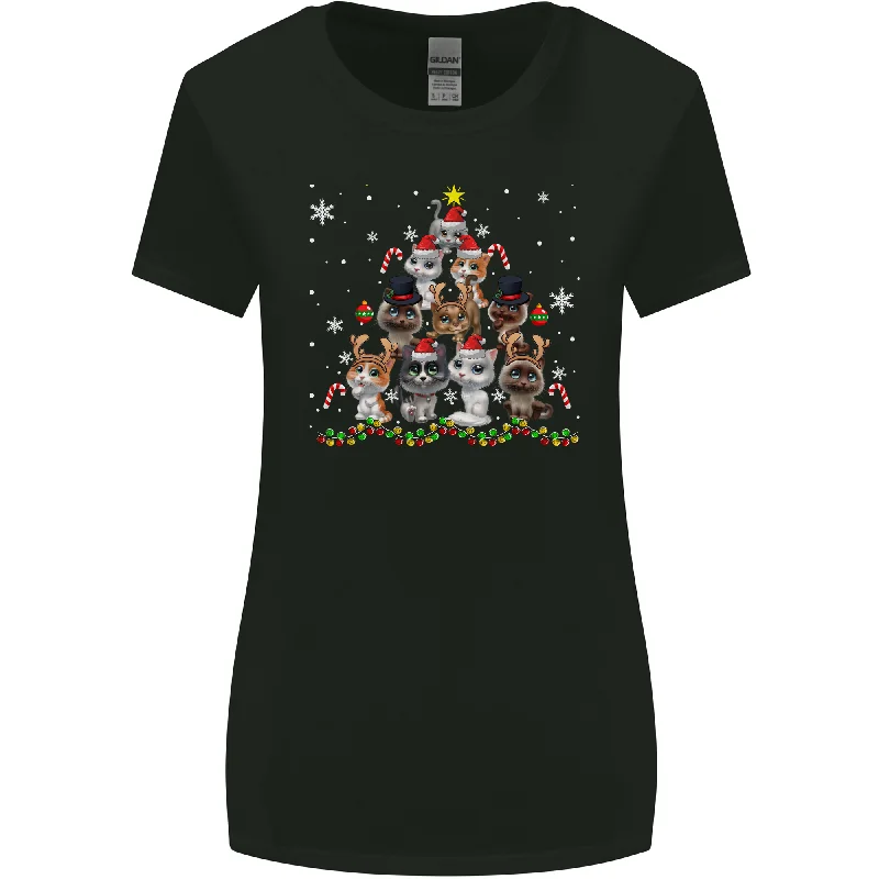 Christmas Cat Tree Funny Xmas Womens Wider Cut T-Shirt Collared T-Shirt Boat Neck A-Line Christmas Cat Tree Funny Xmas Womens Wider Cut T-Shirt Collared T-Shirt Boat Neck A-Line