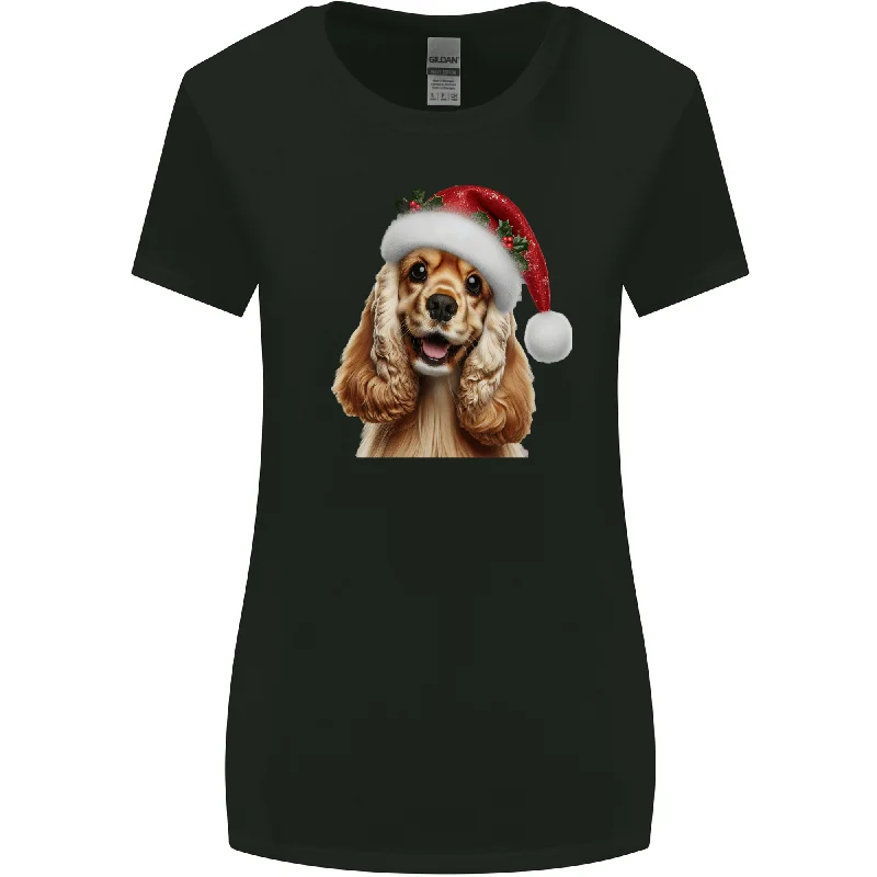 Christmas Cocker Spaniel Xmas Hat Dog Womens Wider Cut T-Shirt Collared T-Shirt Boat Neck A-Line Christmas Cocker Spaniel Xmas Hat Dog Womens Wider Cut T-Shirt Collared T-Shirt Boat Neck A-Line