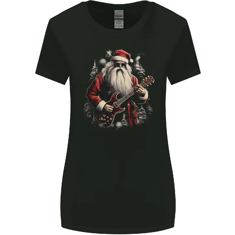 Christmas Electric Guitar Santa Rock n Roll Music Womens Wider Cut T-Shirt Striped Floral Plaid Christmas Electric Guitar Santa Rock n Roll Music Womens Wider Cut T-Shirt Striped Floral Plaid