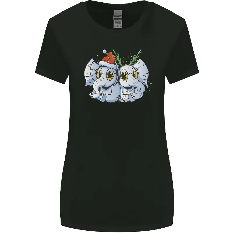 Christmas Elephants Xmas Womens Wider Cut T-Shirt Welt Pockets Slit Pockets