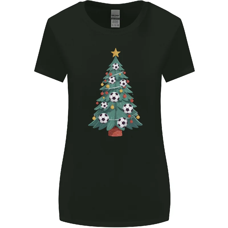 Christmas Football Tree Xmas Soccer Footy Womens Wider Cut T-Shirt Mesh Blend Leather Blend Suede Blend