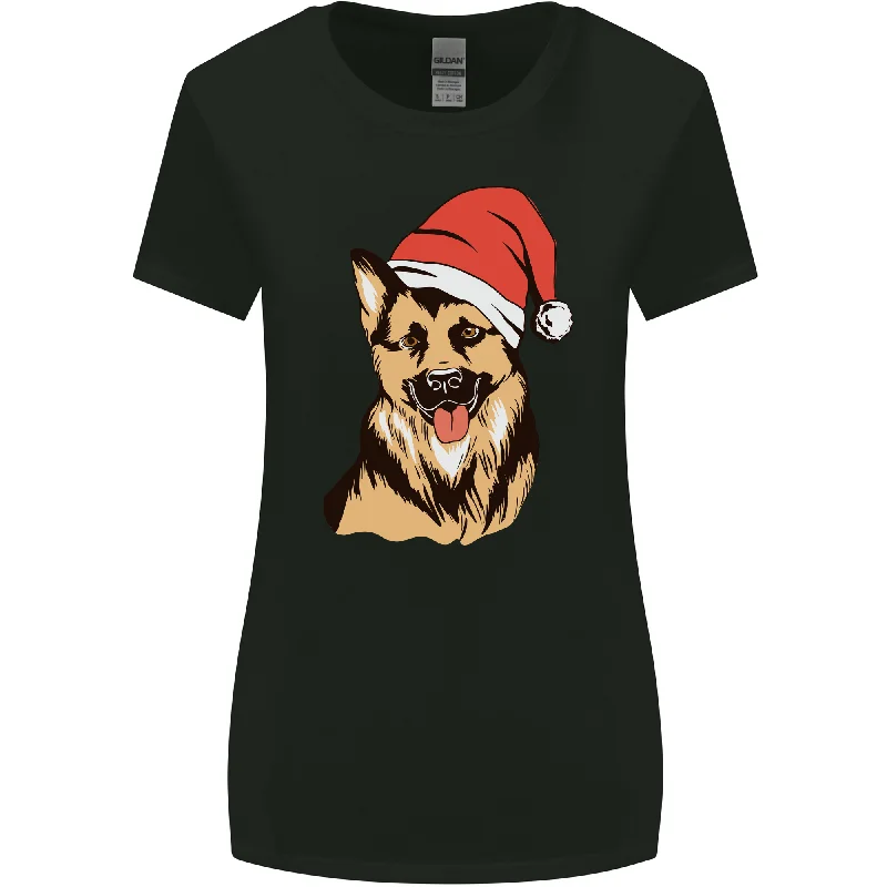 Christmas German Shepherd Dog Xmas Alsatian Womens Wider Cut T-Shirt Hooded Caped Shawl Collar Christmas German Shepherd Dog Xmas Alsatian Womens Wider Cut T-Shirt Hooded Caped Shawl Collar