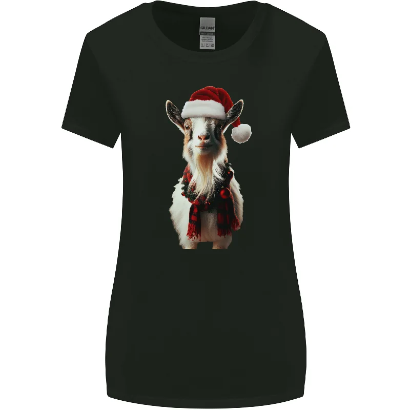 Christmas Goat Wearing an Xmas Hat Womens Wider Cut T-Shirt Spandex Blend Rayon Blend Denim Blend Christmas Goat Wearing an Xmas Hat Womens Wider Cut T-Shirt Spandex Blend Rayon Blend Denim Blend