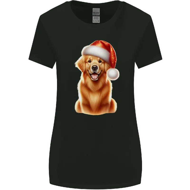 Christmas Golden Retriever Dog Xmas Hat Womens Wider Cut T-Shirt Cotton Fabric Linen Fabric Terry Fabric Christmas Golden Retriever Dog Xmas Hat Womens Wider Cut T-Shirt Cotton Fabric Linen Fabric Terry Fabric