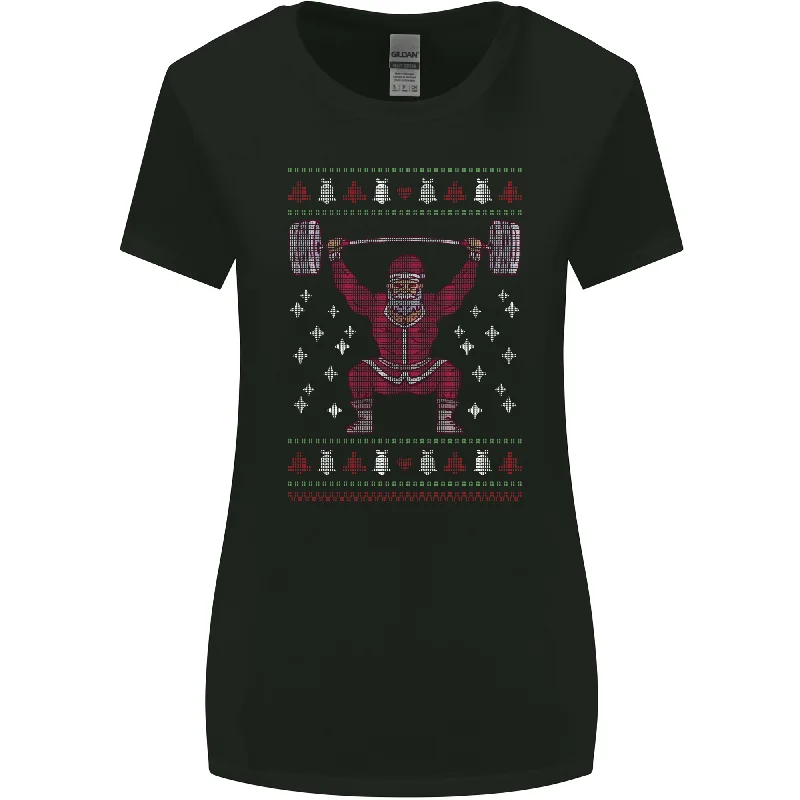 Christmas Gym Weightlifting Xmas Bodybuilding Womens Wider Cut T-Shirt Asymmetrical Pockets Print Christmas Gym Weightlifting Xmas Bodybuilding Womens Wider Cut T-Shirt Asymmetrical Pockets Print