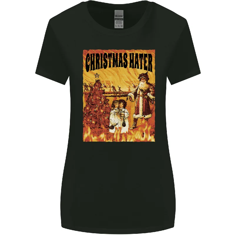 Christmas Hater Bah Humbug Womens Wider Cut T-Shirt Rayon Velvet Corduroy