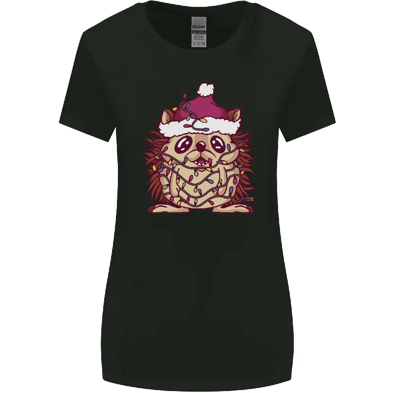 Christmas Hedgehog Wearing an Xmas Hat Womens Wider Cut T-Shirt Satin Fabric Silk Fabric Chiffon Fabric Christmas Hedgehog Wearing an Xmas Hat Womens Wider Cut T-Shirt Satin Fabric Silk Fabric Chiffon Fabric