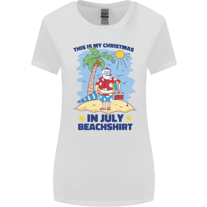 Christmas in July Summer Santa Clause Beach Womens Wider Cut T-Shirt Zippered Front Buttoned Front Snap Front Christmas in July Summer Santa Clause Beach Womens Wider Cut T-Shirt Zippered Front Buttoned Front Snap Front